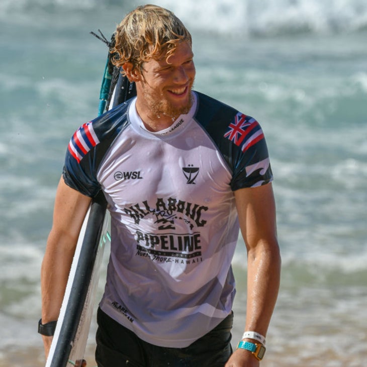 Florence coming in from a heat at the 2022 Billabong Pipe Masters, on the North Shore. He won the event in 2020.