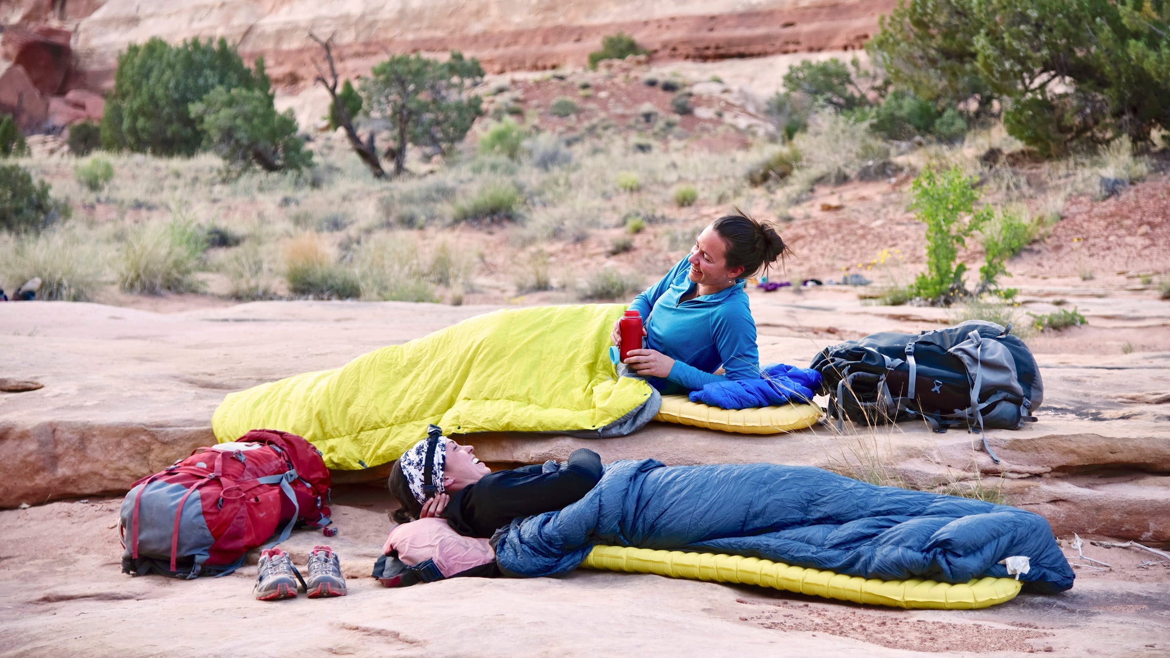 sleeping bags in canyon