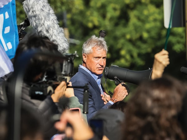 Donziger attending a rally for his freedom