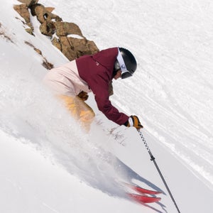 skier on steep mountain