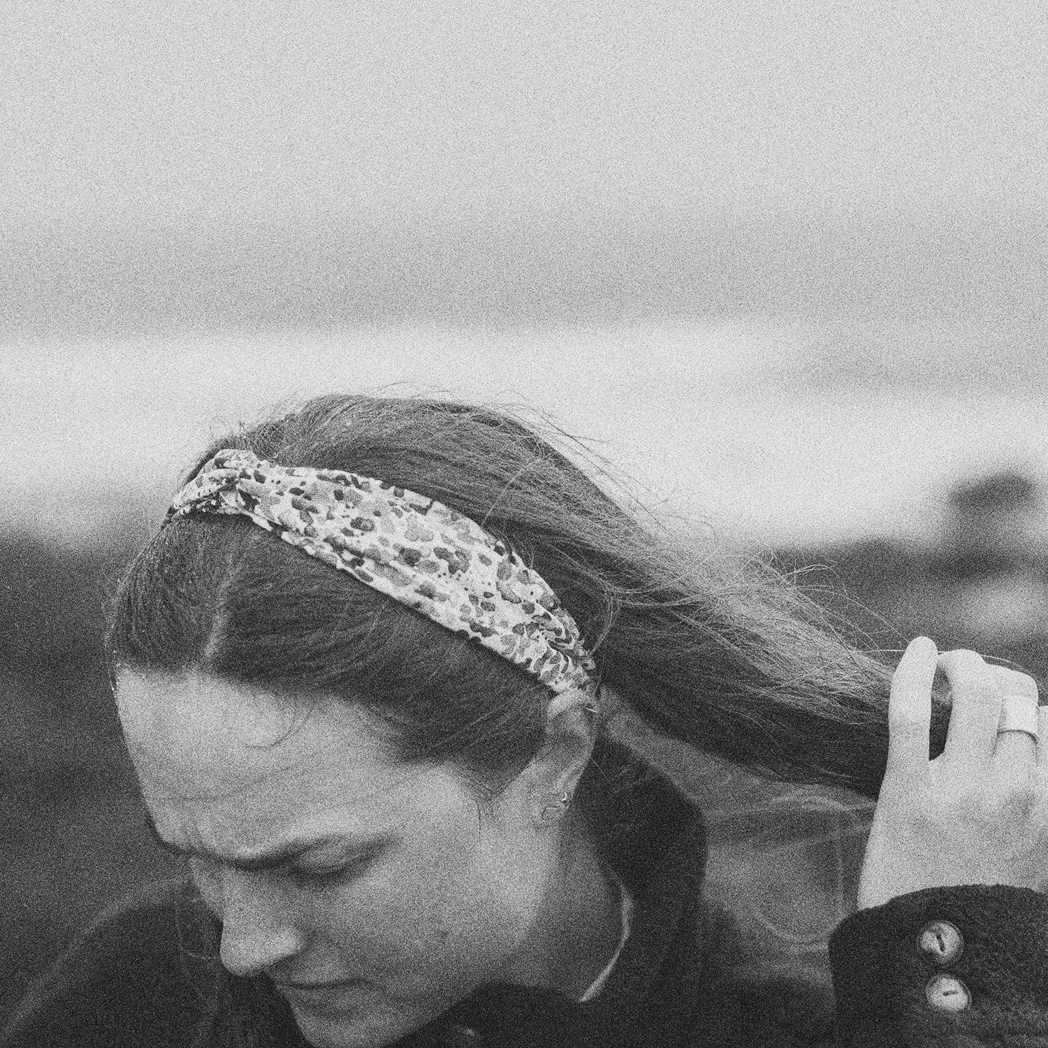 Black and white close-up image of Moriah Wilson