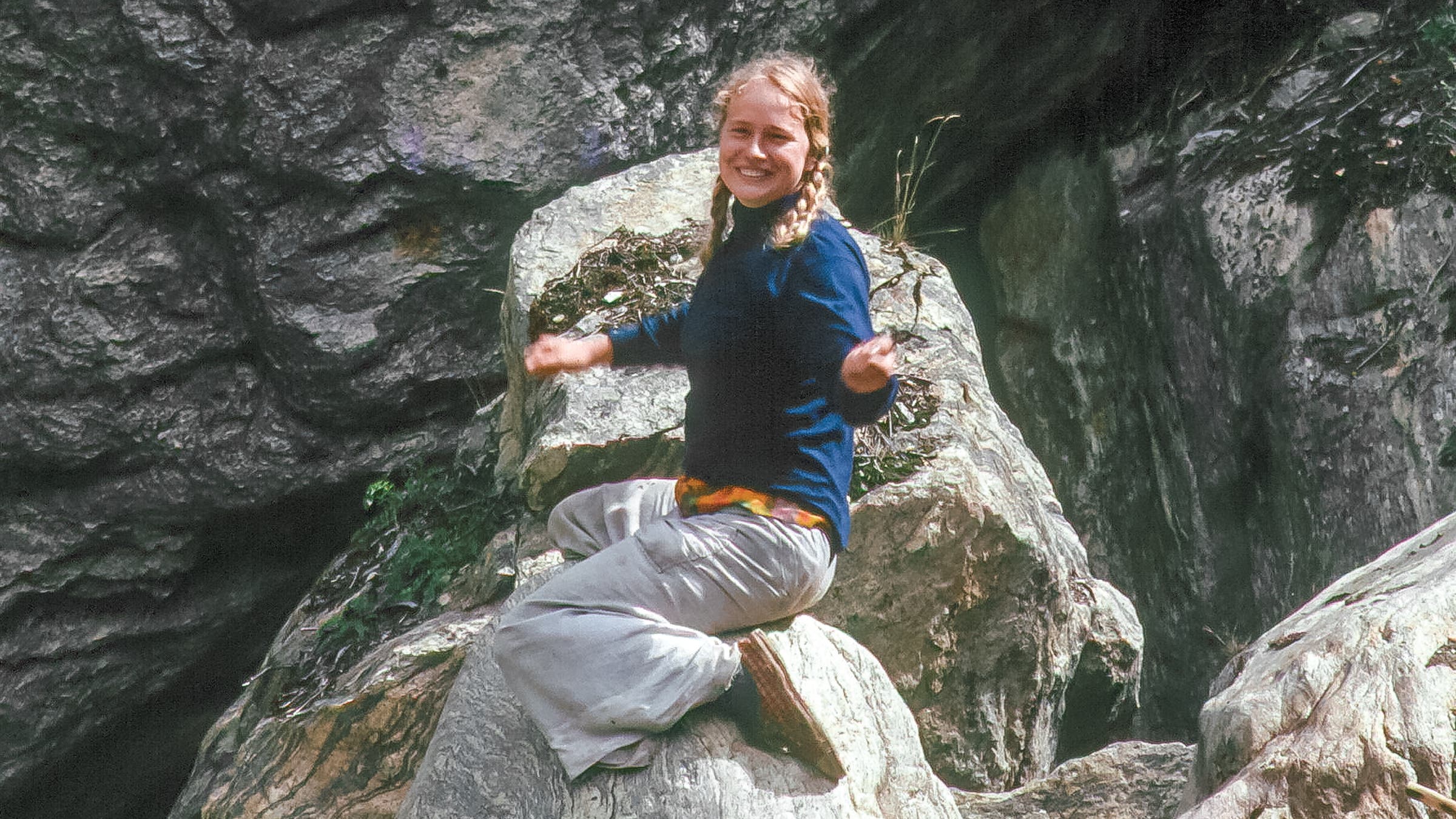 Nanda Devi Unsoeld in 1976, taking a break during the trek toward her namesake mountain