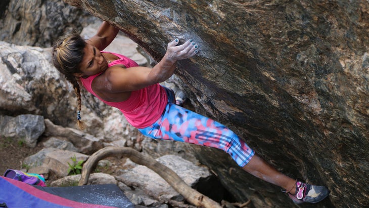 woman bouldering