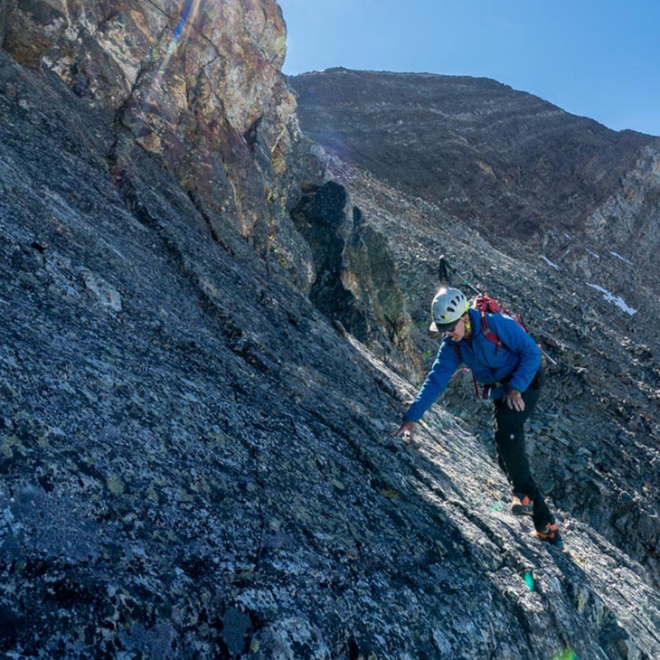Pat Bates climbing on Mt. Maye in the Purcells, his home mountain range
