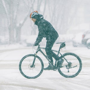 bike commuter on winter street