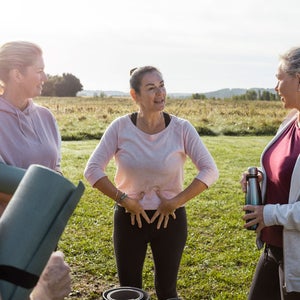 Women take part in a yoga class for pelvic floor dyfunction