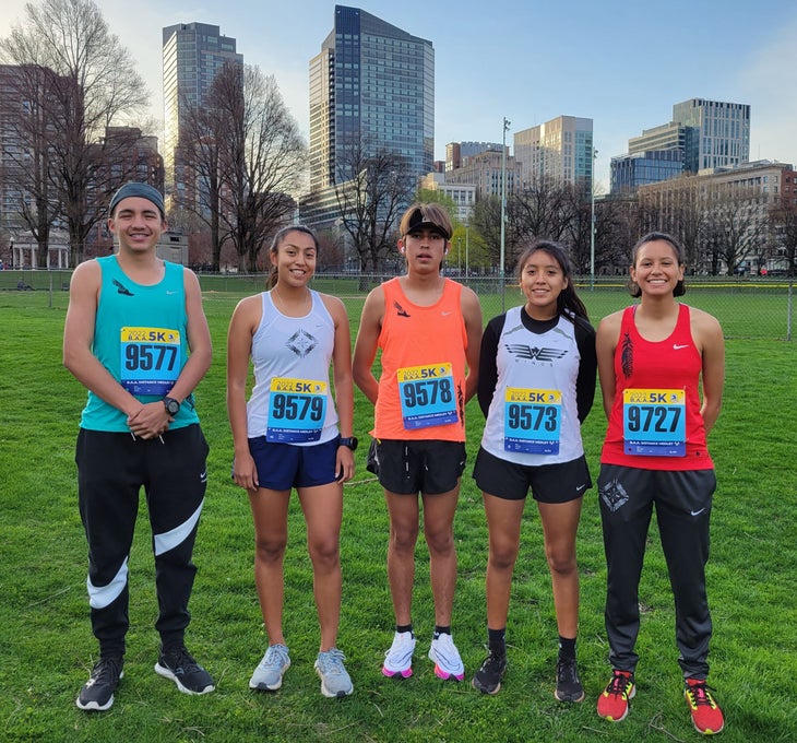 Native high school runners before B.A.A. 5K