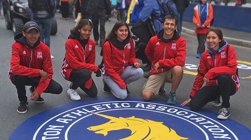 native high school runners at the Boston Marathon