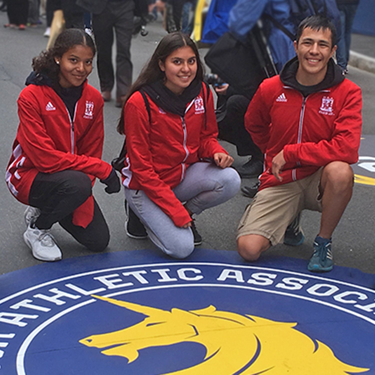 native high school runners at the Boston Marathon