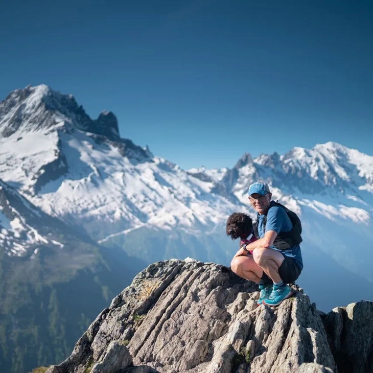 Doug Mayer and his dog Izzy in Chamonix, France