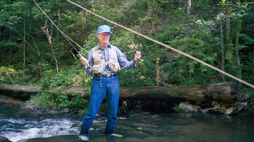 Former President Jimmy Carter fishing for rainbow trout near Ellijay, Georgia in 1988