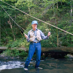 Former President Jimmy Carter fishing for rainbow trout near Ellijay, Georgia in 1988