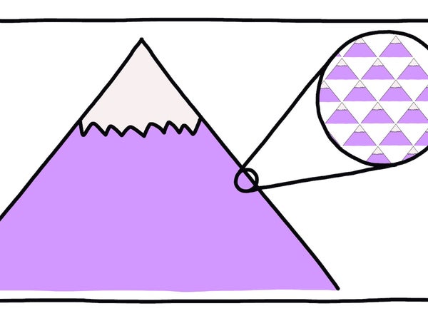 illustration of a mountain with a zoom-in on a part of it made up of many smaller mountains