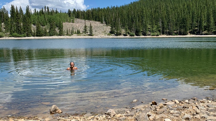 swimming mountain lake