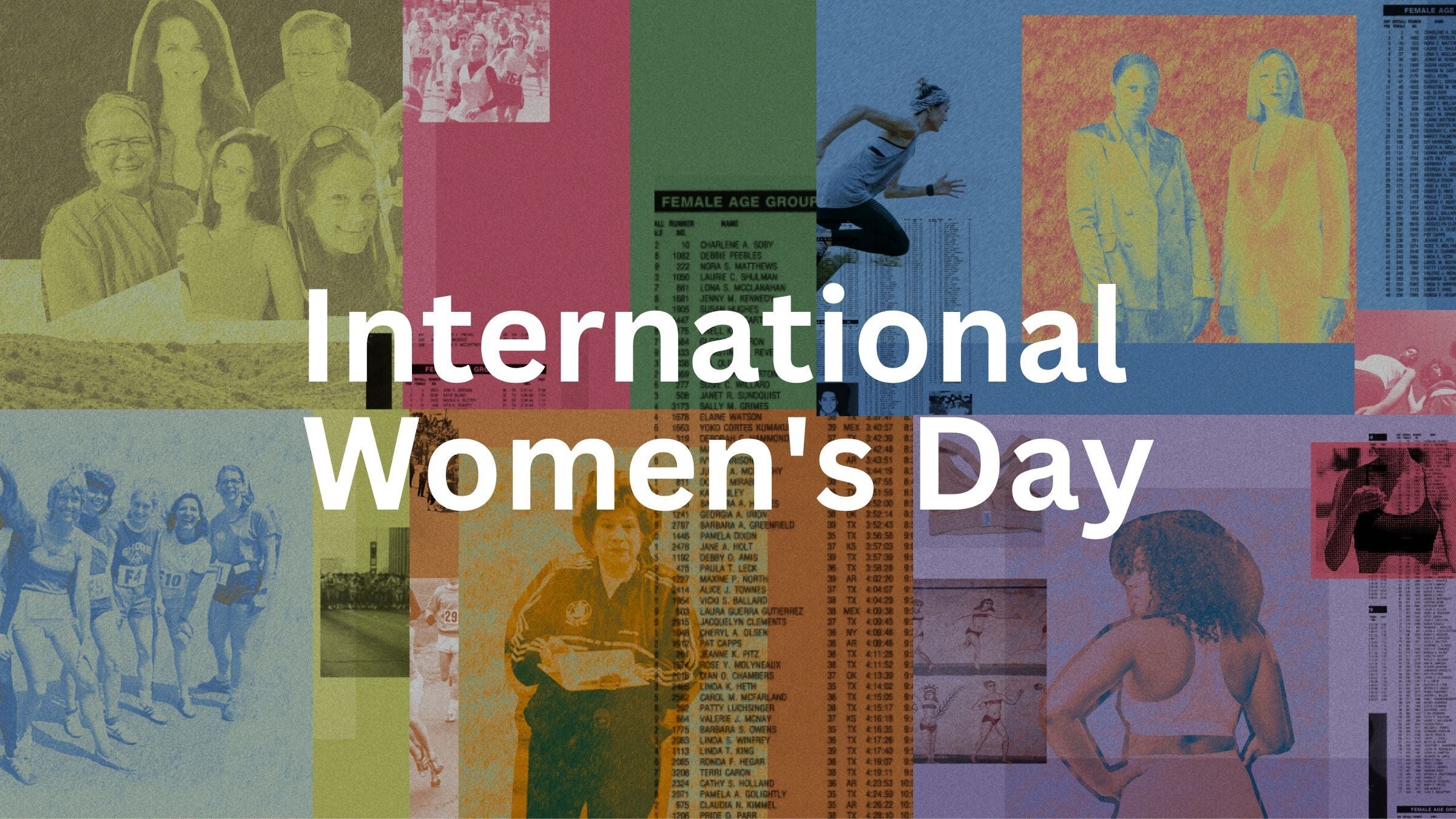 A mosaic of multicolored images of women in sport