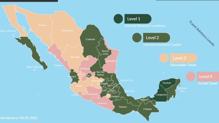 map of mexico travel advisory 2023