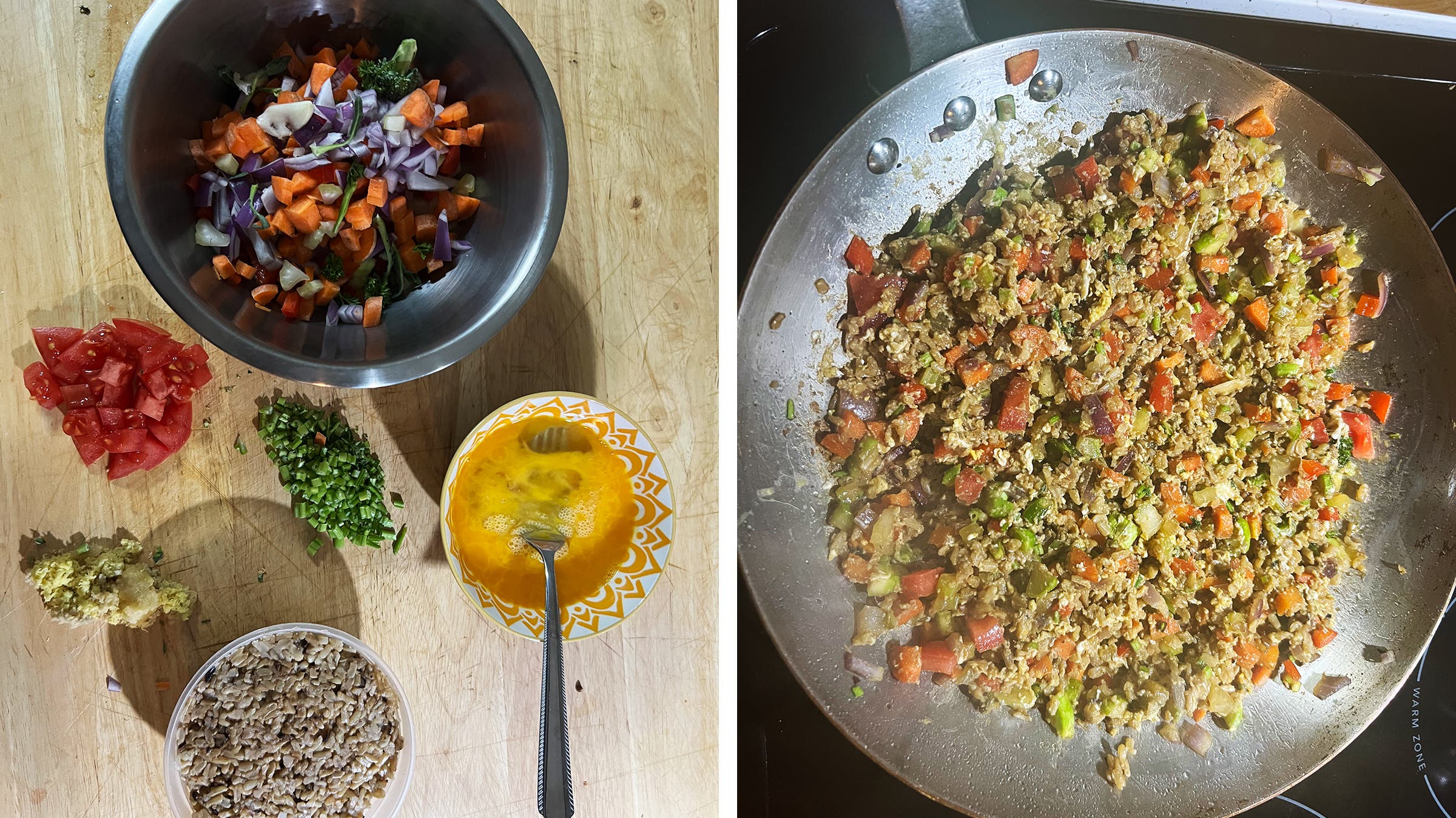 Food scraps and fried rice side-by-side, excellent way to reduce food waste