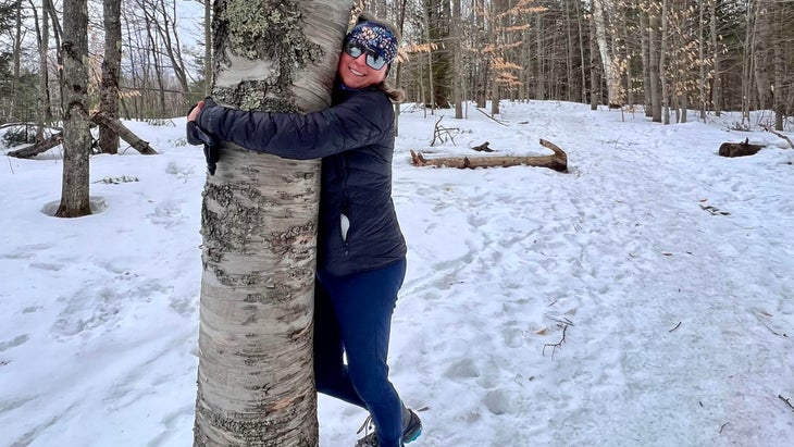 The author hugging tree on Earth Day
