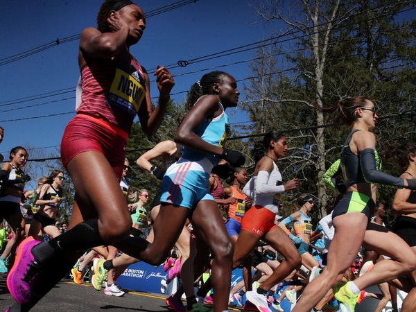 Elite women at the Boston Marathon