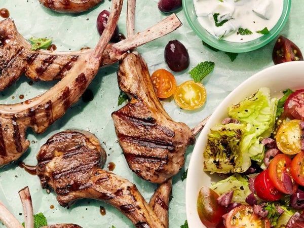 Grilled Lamb Chops with Minted Tzatziki & Grilled Greek Salad