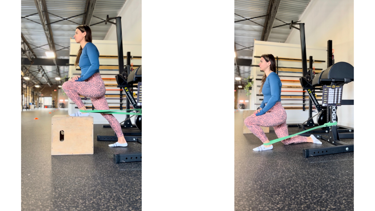 Woman practices an exercise for ankle mobility