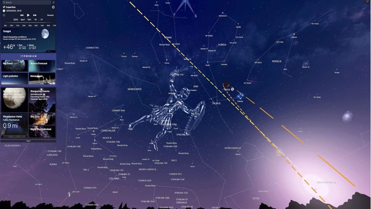 Constellations drawing on purple sky