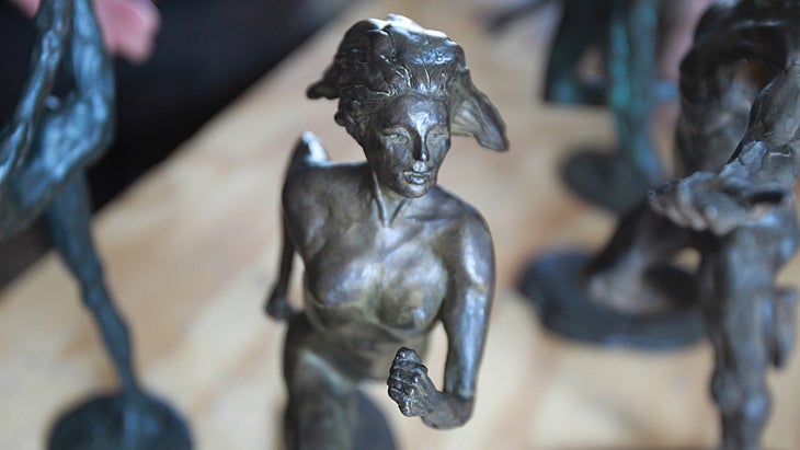 A closeup of Bobbi Gibb's sculpture
