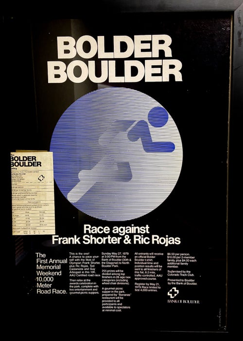 A black poster of the one of the first Bolder Boulder events