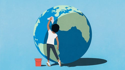 illustration of someone cleaning the earth with a rag