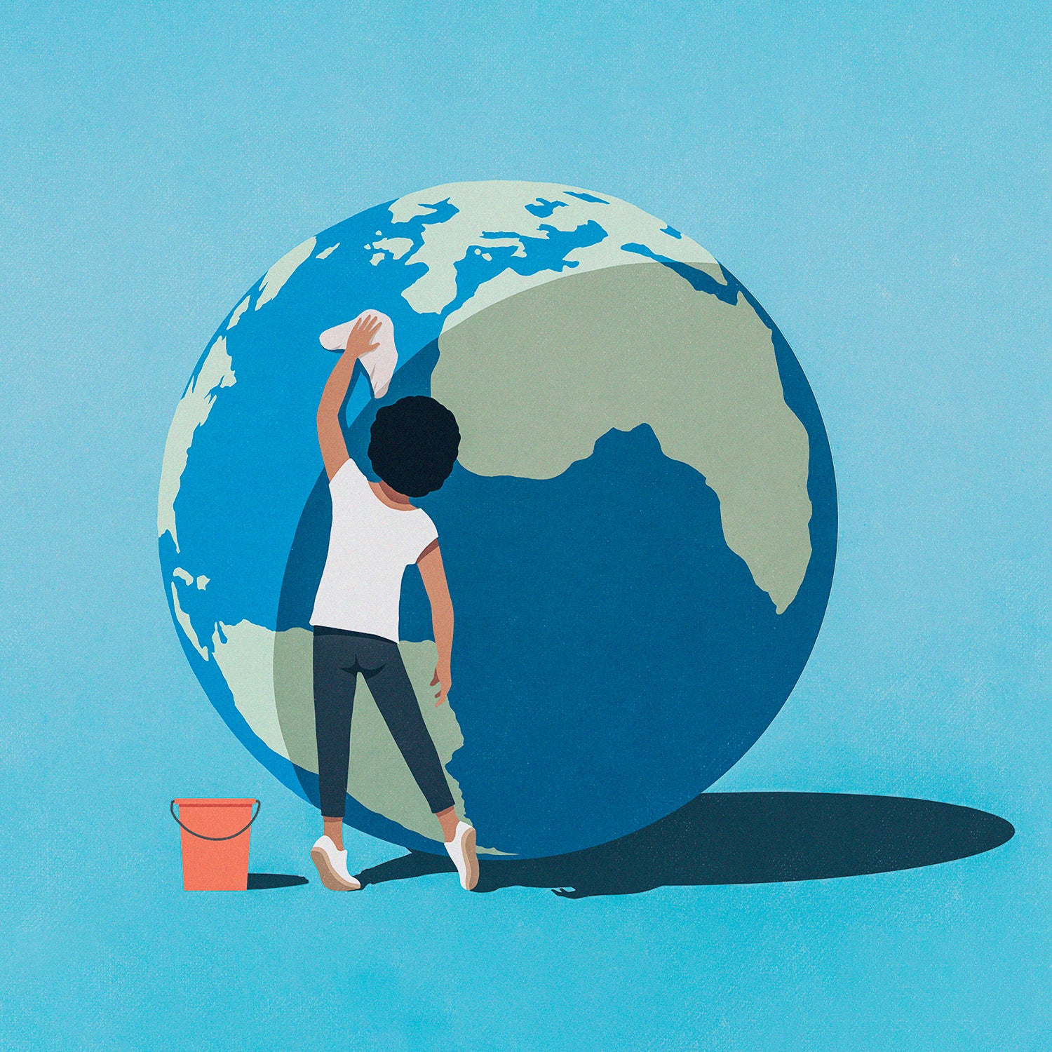 illustration of someone cleaning the earth with a rag