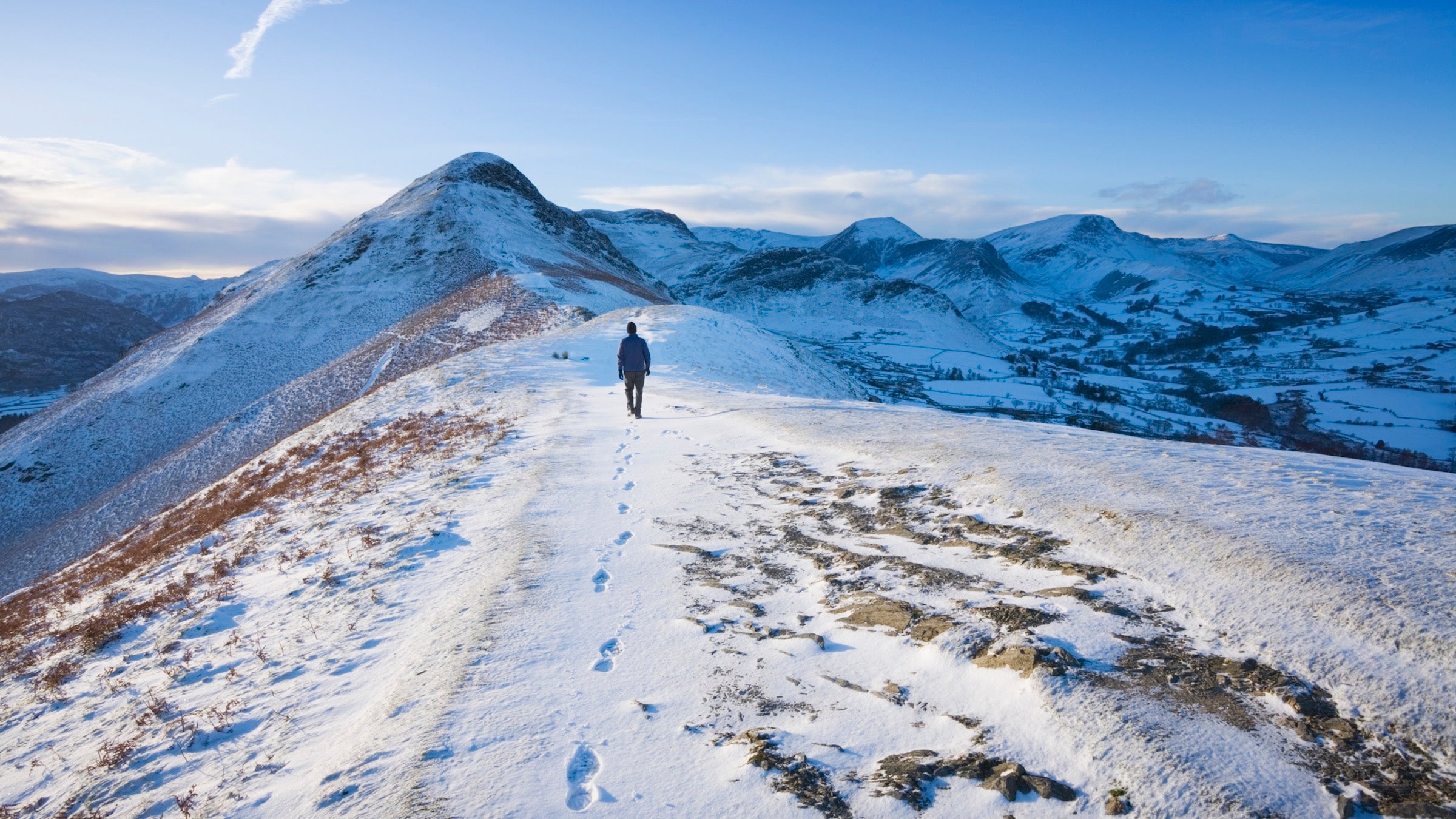 Man hiking in snow