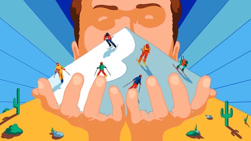 illustration of someone holding a mountain in their hands