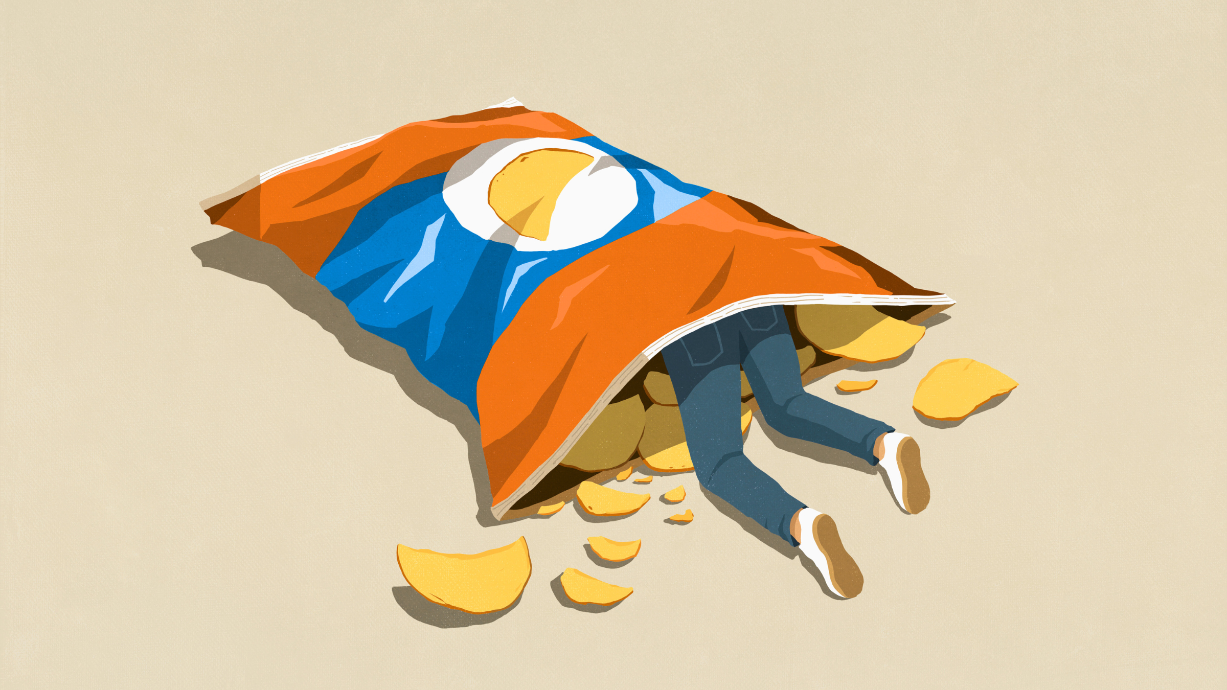 Person inside large potato chip bag