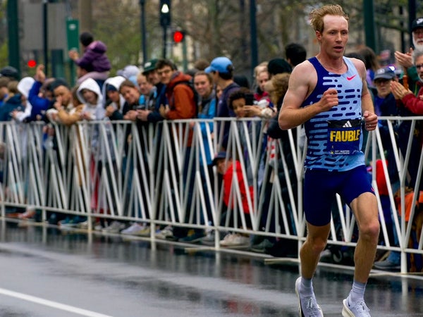 Scott Fauble finishes the 2023 Boston Marathon