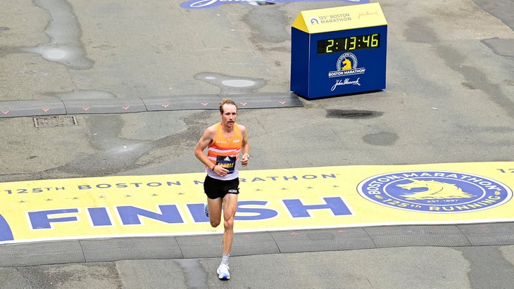 Fauble finishing the 2019 Boston Marathon