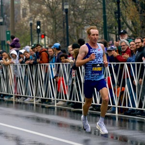 Scott Fauble finishes the 2023 Boston Marathon