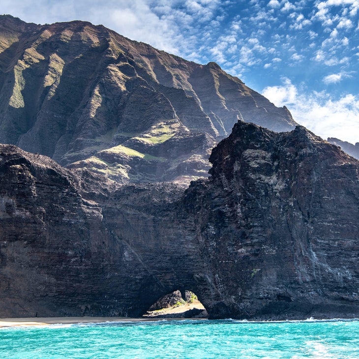 Blue ocean with unique rock formation