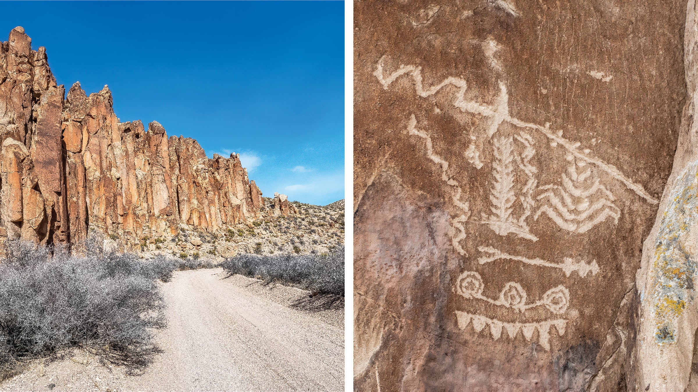 A petroglyph and wild terrain in Basin and Range National Monument