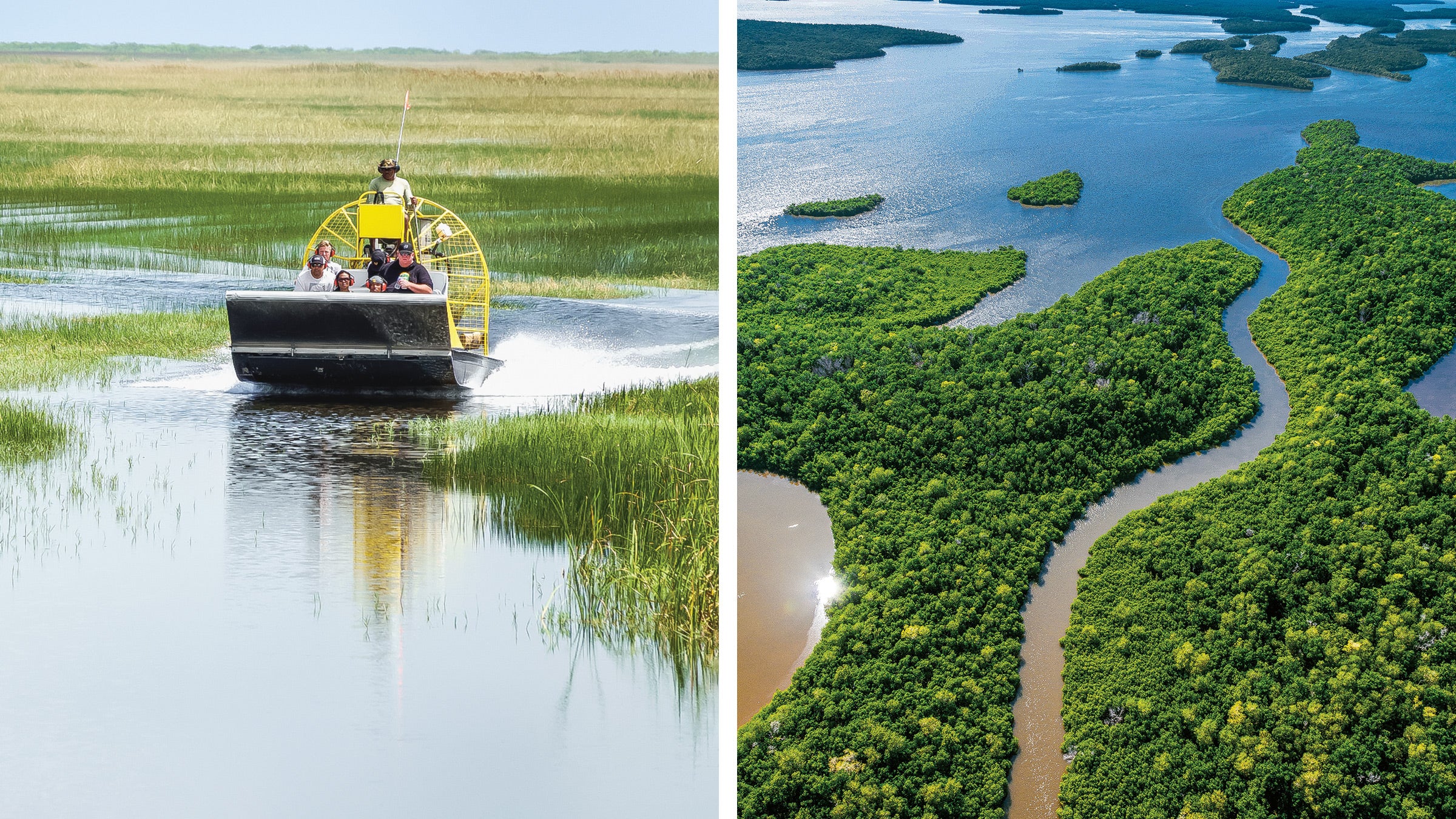 An airboat tour of Everglades National Park; an aerial view