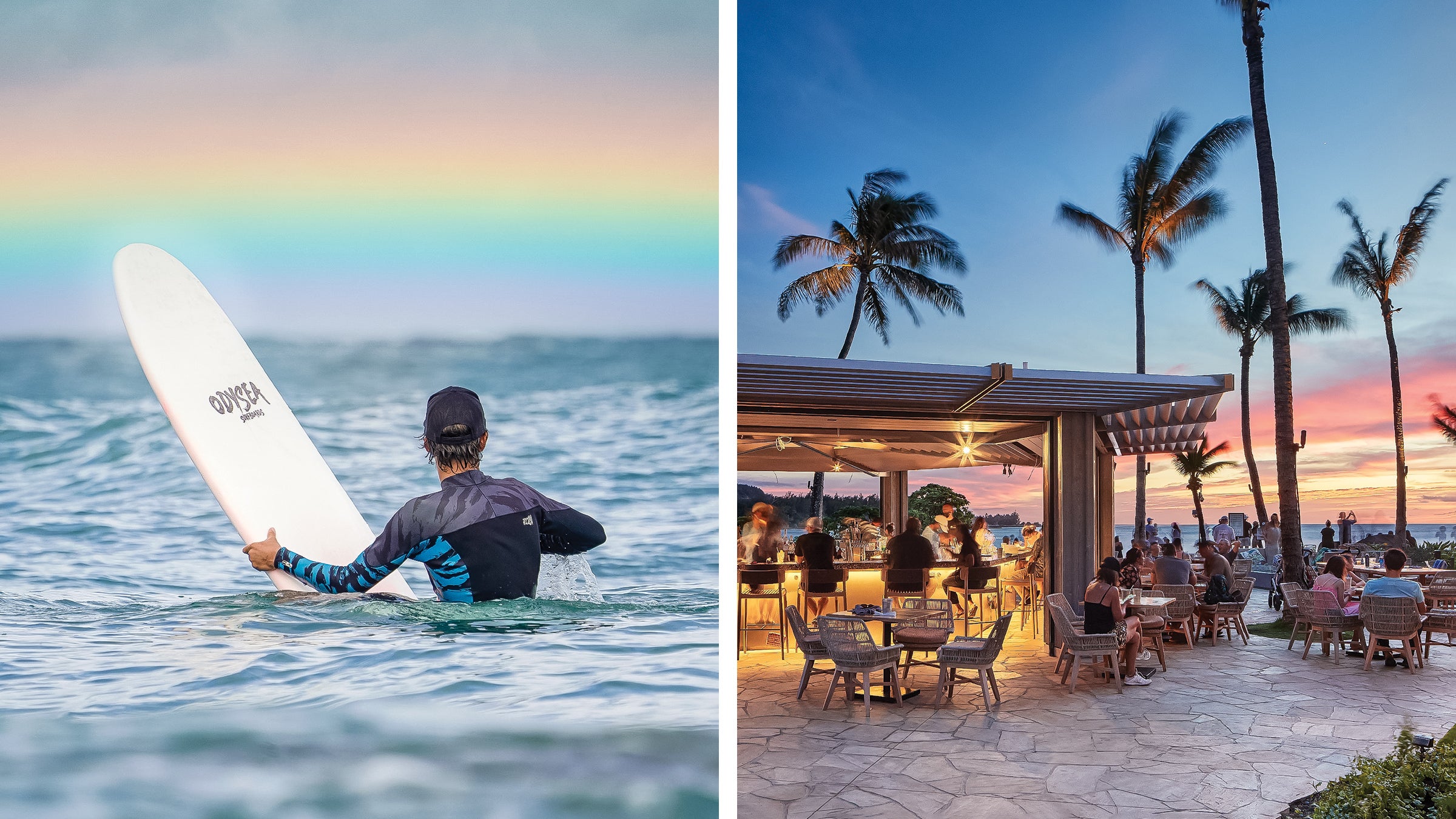 Surfing off Oahu; Sunset Bar at Turtle Bay Resort