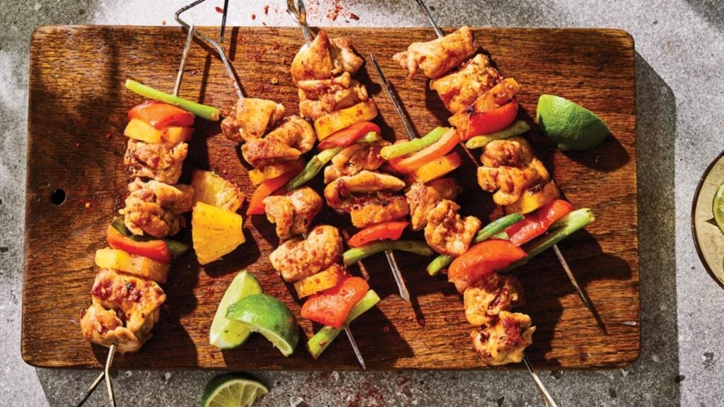 Sweet and Spicy Chicken and Pineapple Skewers Outside Online