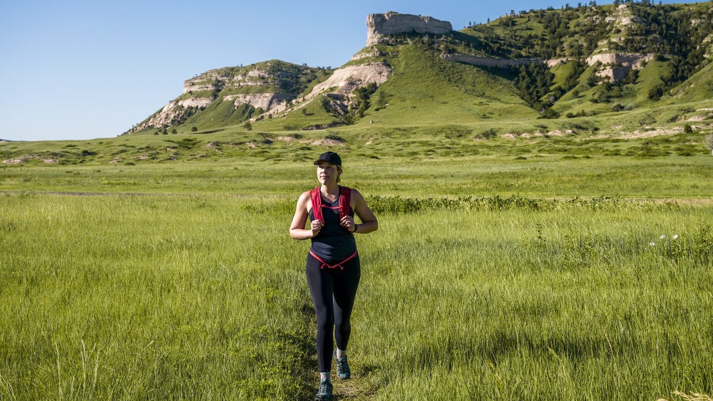 Hiker in Scotts Bluff National Monument.