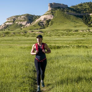 Hiker in Scotts Bluff National Monument.