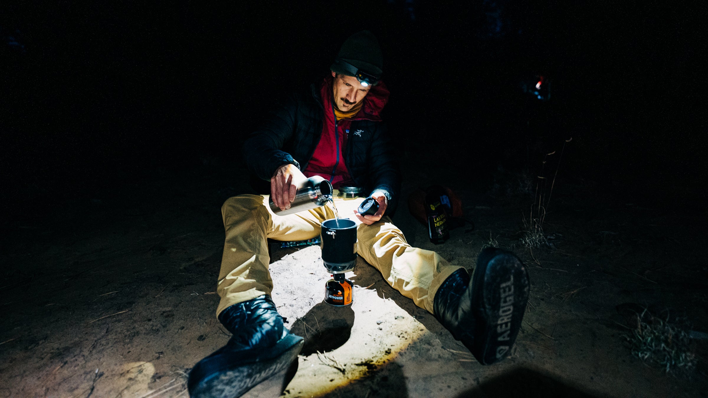 Using a backpacking water boiler at night