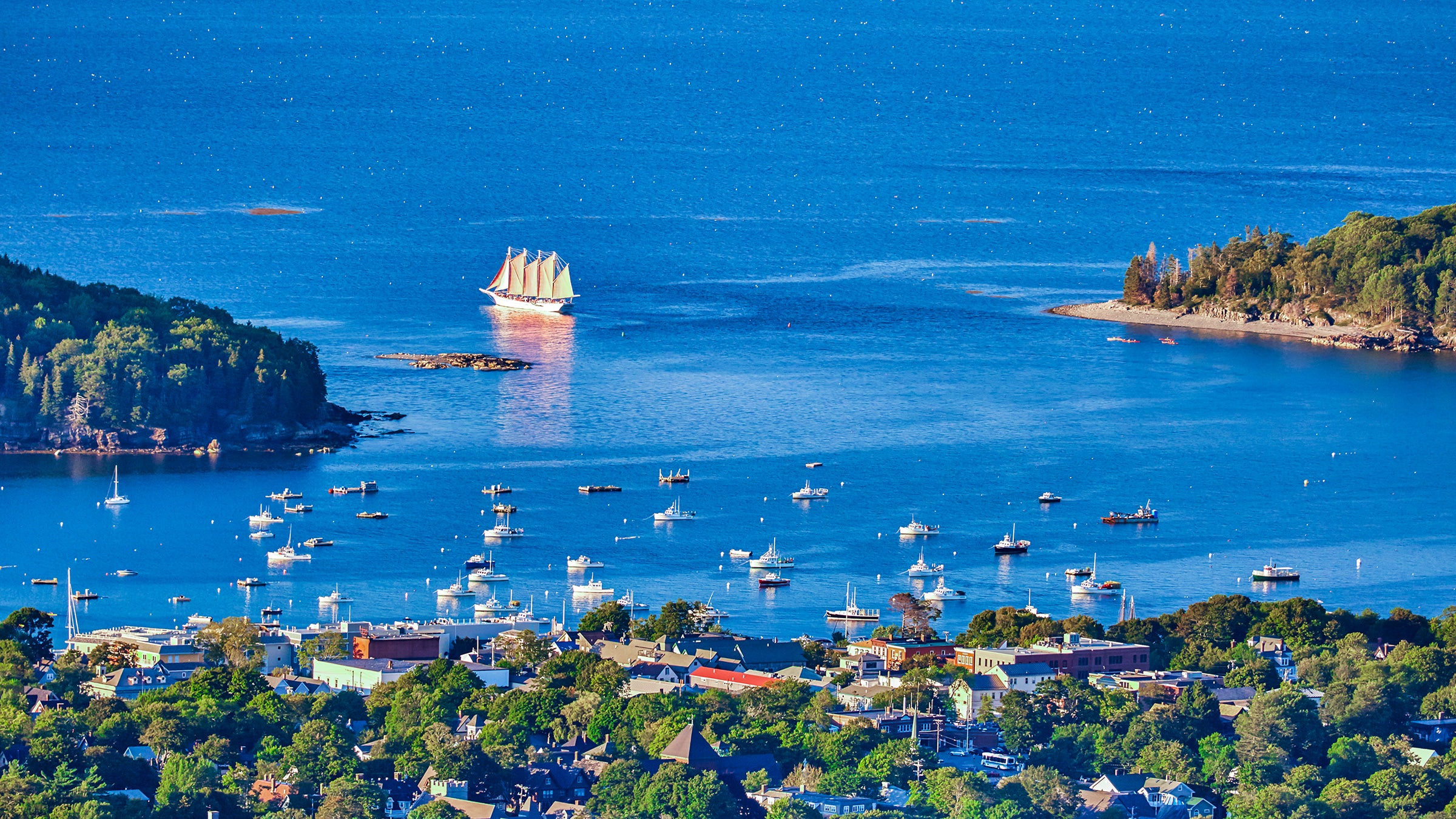 Town and Harbor of Bar Harbor in Acadia National Park,maine,USA