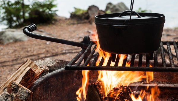 Dutch oven cooking over a campfire