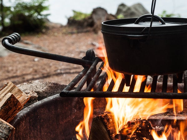Dutch oven cooking over a campfire