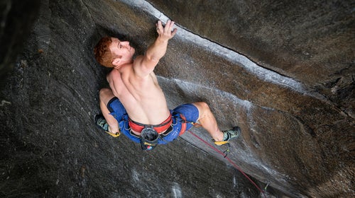 Climber wearing a harness