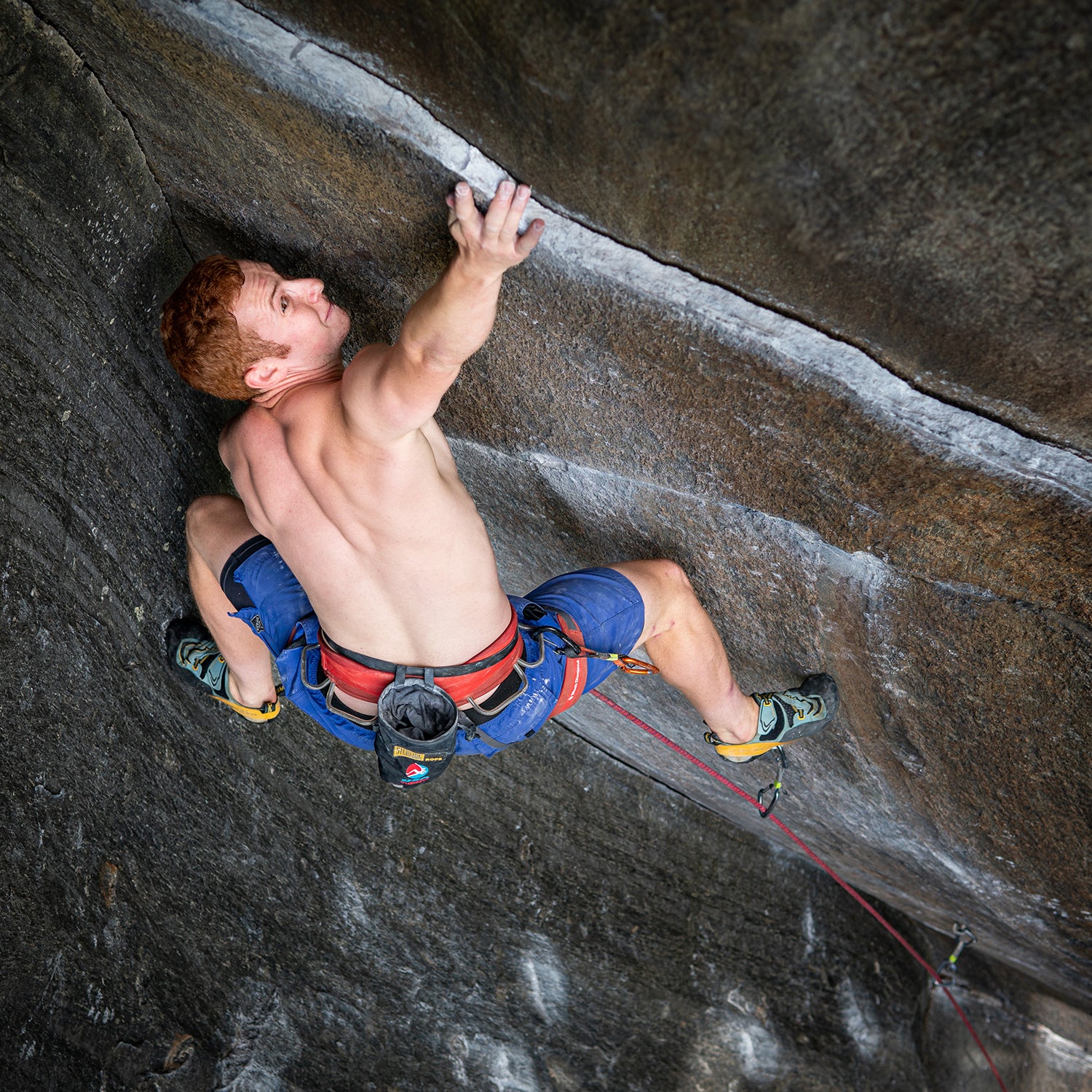 Climber wearing a harness