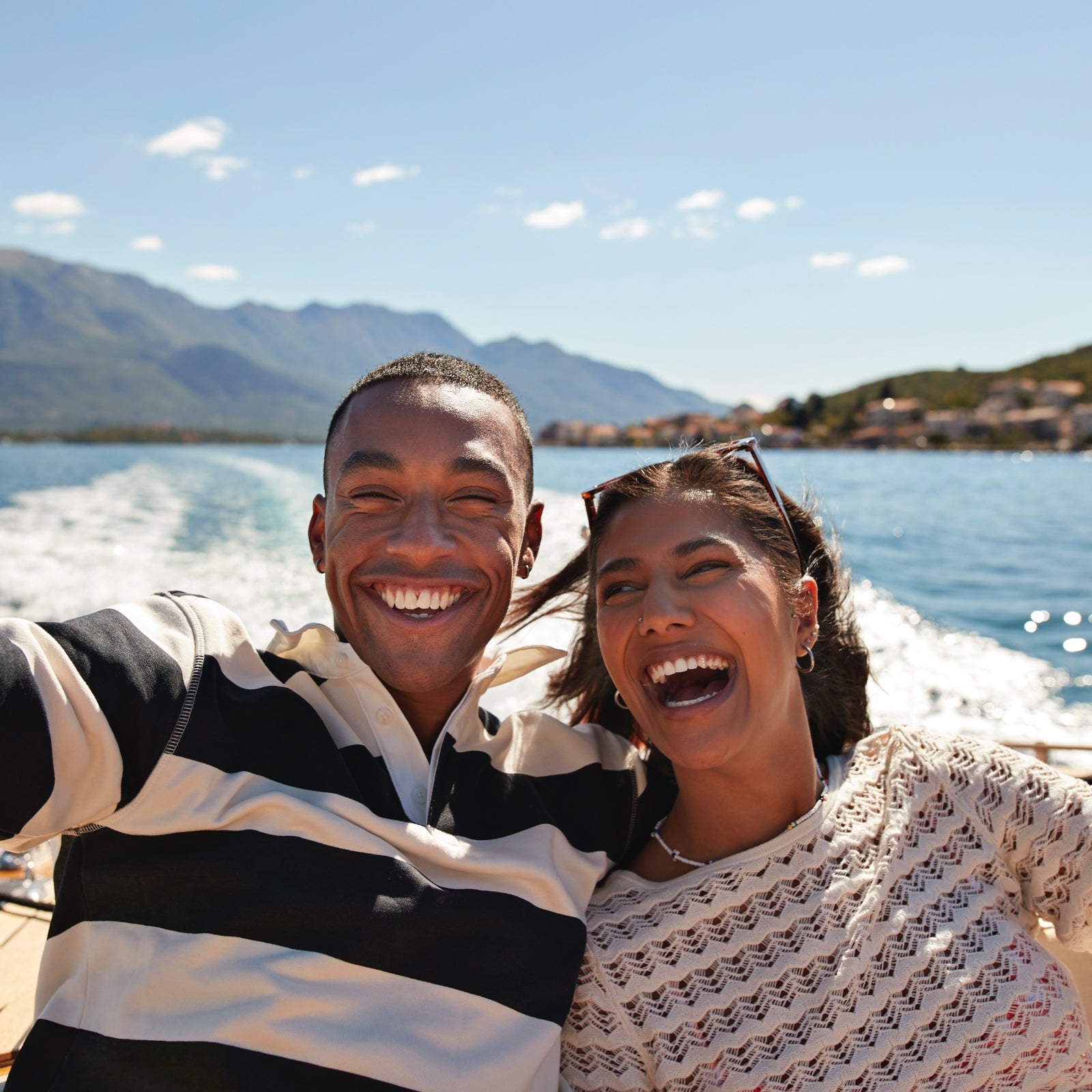 A couple boating on the water